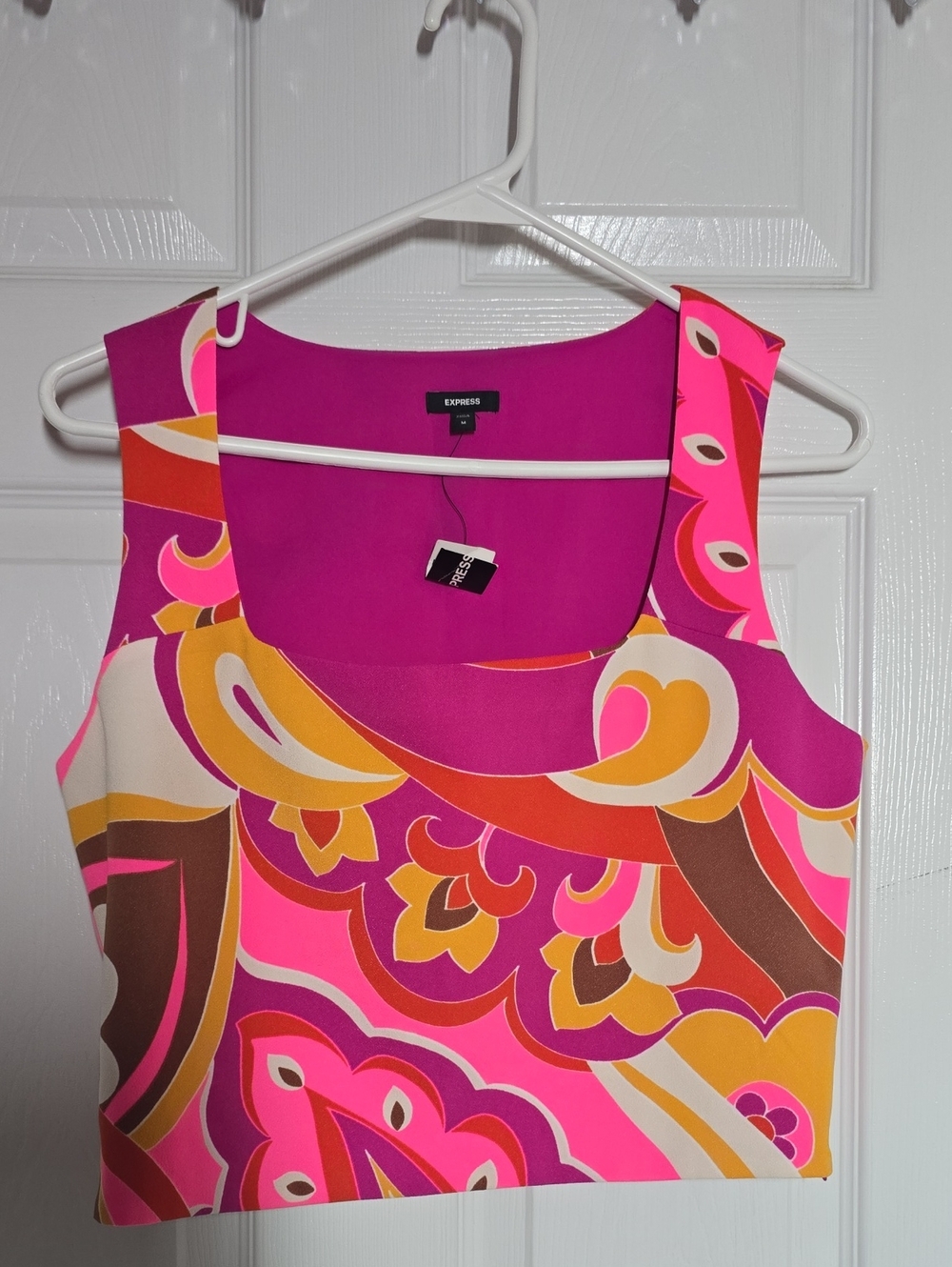 Express Pink Multi-Print Sleeveless Crop Top